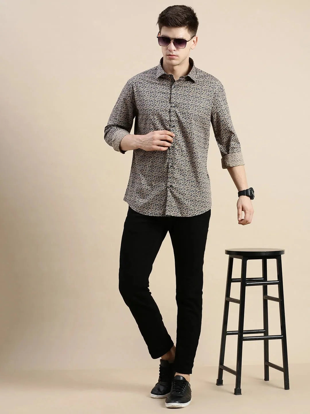 Beige Floral Mens Shirt | Stylish Cotton Printed Shirt