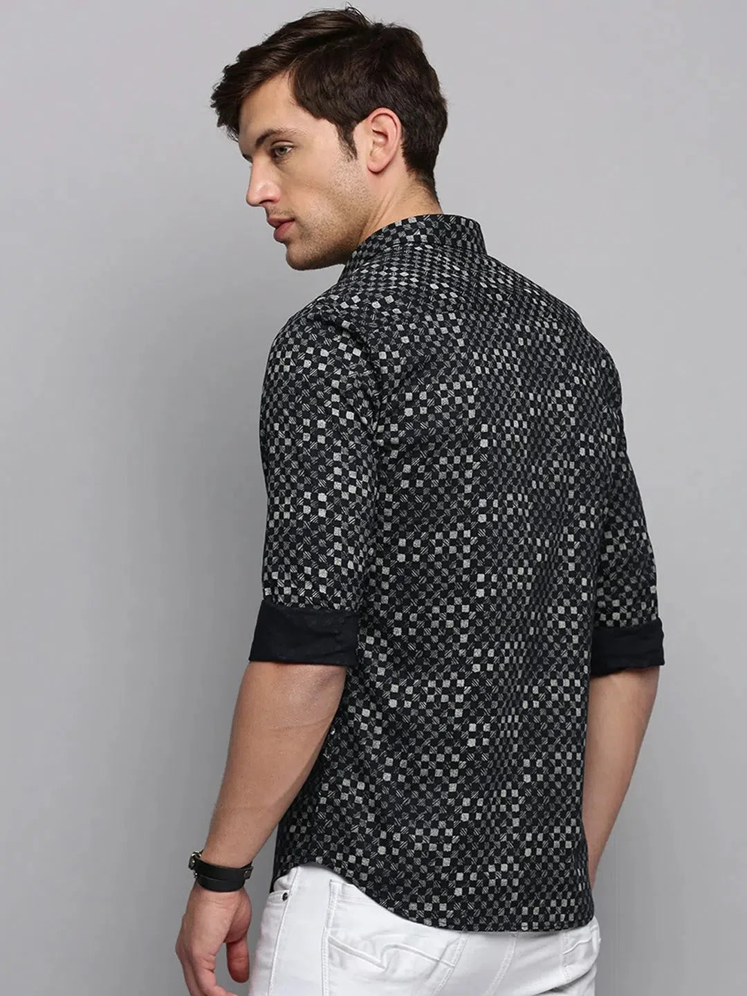 Men's Black Printed Cotton Shirt - Casual Style
