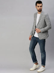 Men Grey Printed Party Blazers-SOBLZ247-Grey