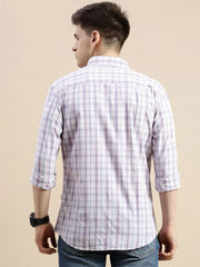Men Cream Checked Casual Shirt-GROVER-1115-Cream