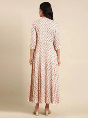 Women's Cream Printed Anarkali Kurta-AT-A-412-Creampink