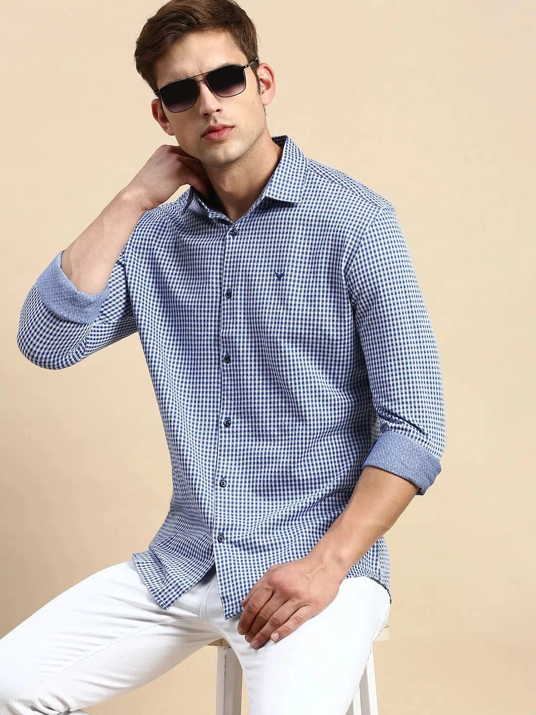 Mens Navy Checked Cotton Shirt | DesiQlo Casual Printed Shirt