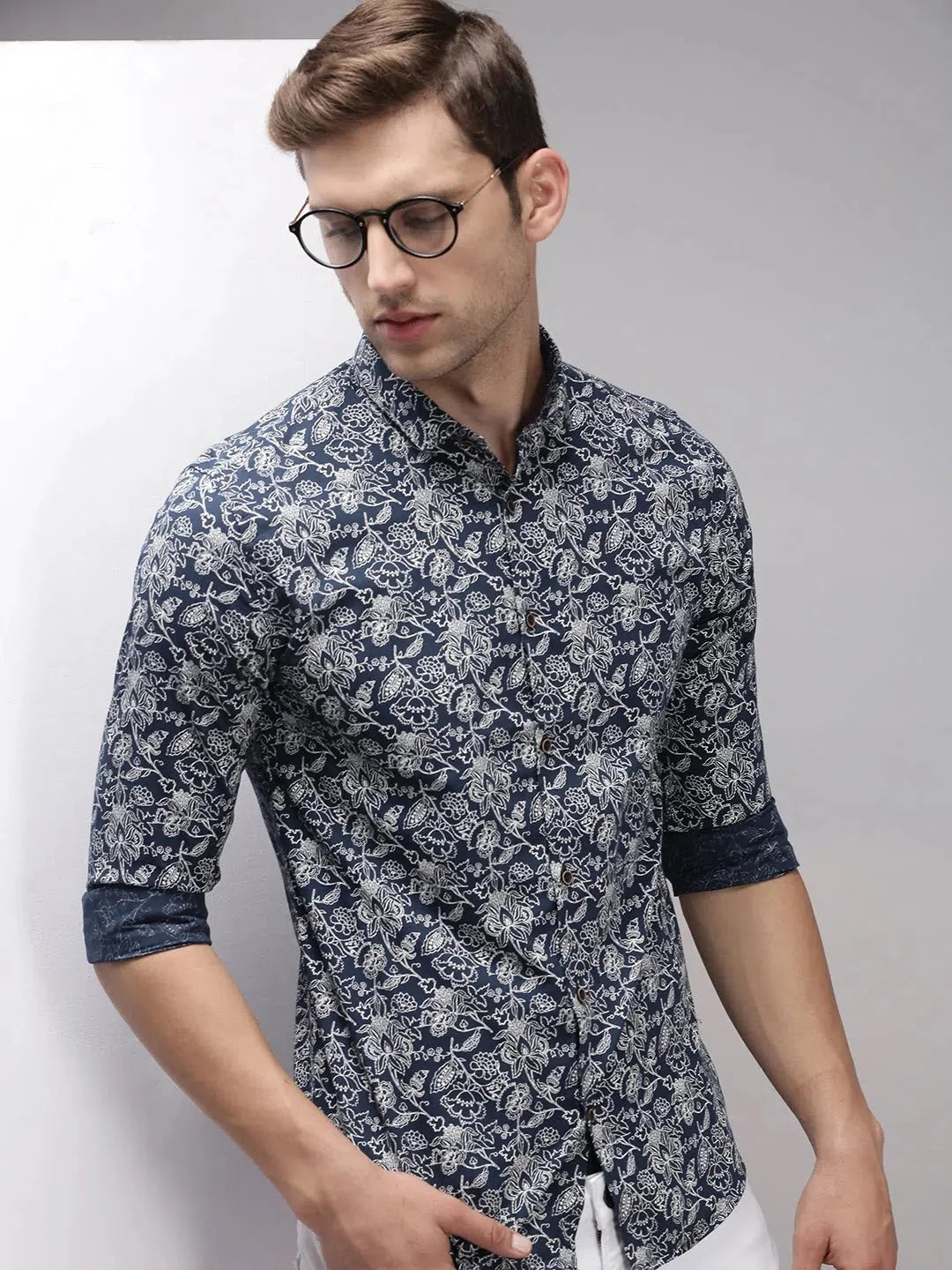 Men Blue Printed Casual Shirt-PREMIUMPRINT-1513-Navyblue