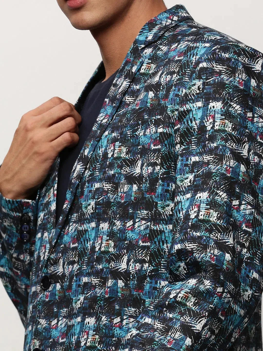 Blue Printed Casual Blazer | Men's Indian Nehru Jackets-DesiQlo