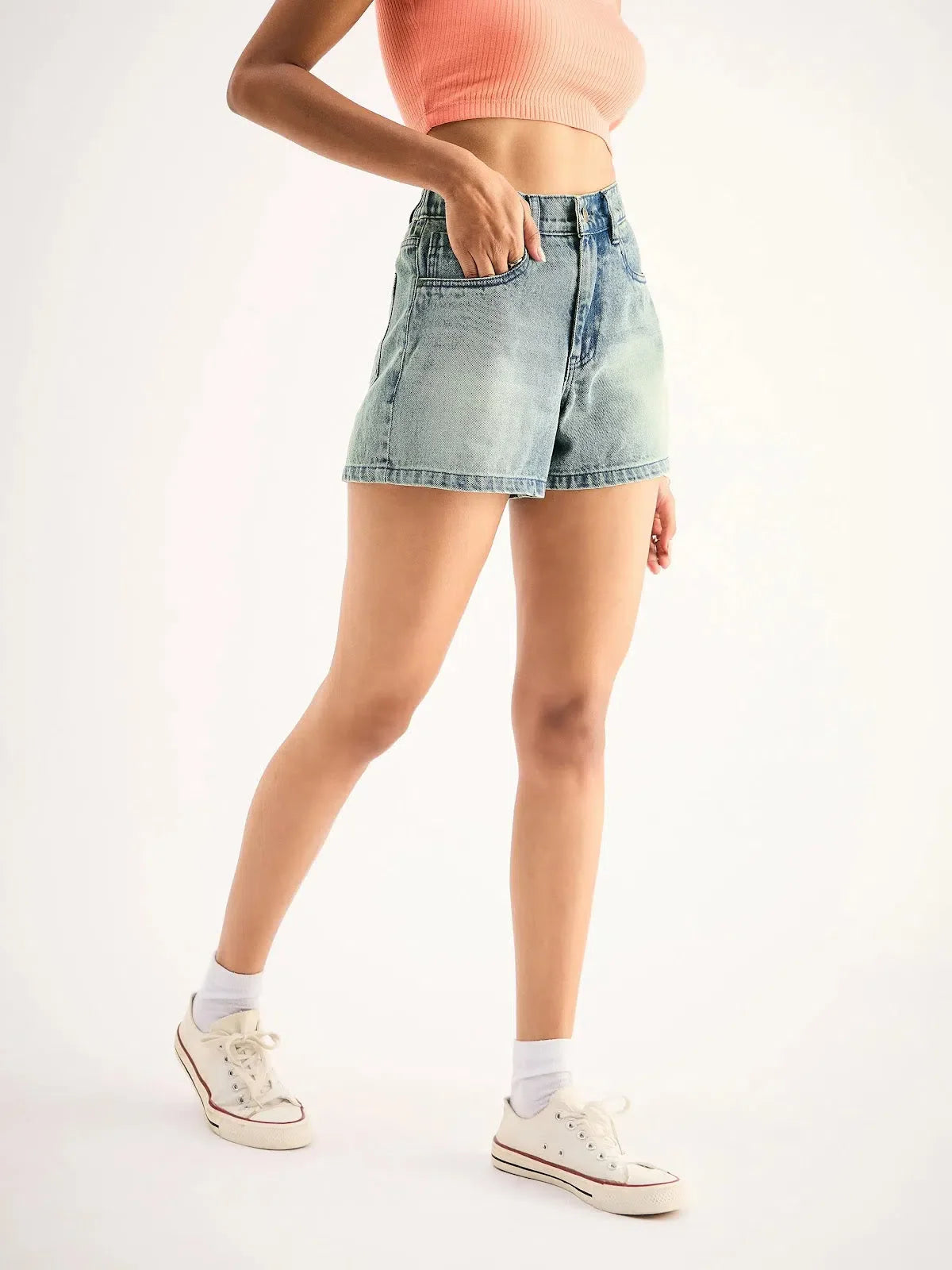 Blue Wash Denim Shorts: Women's Casual Comfort Fit Denim