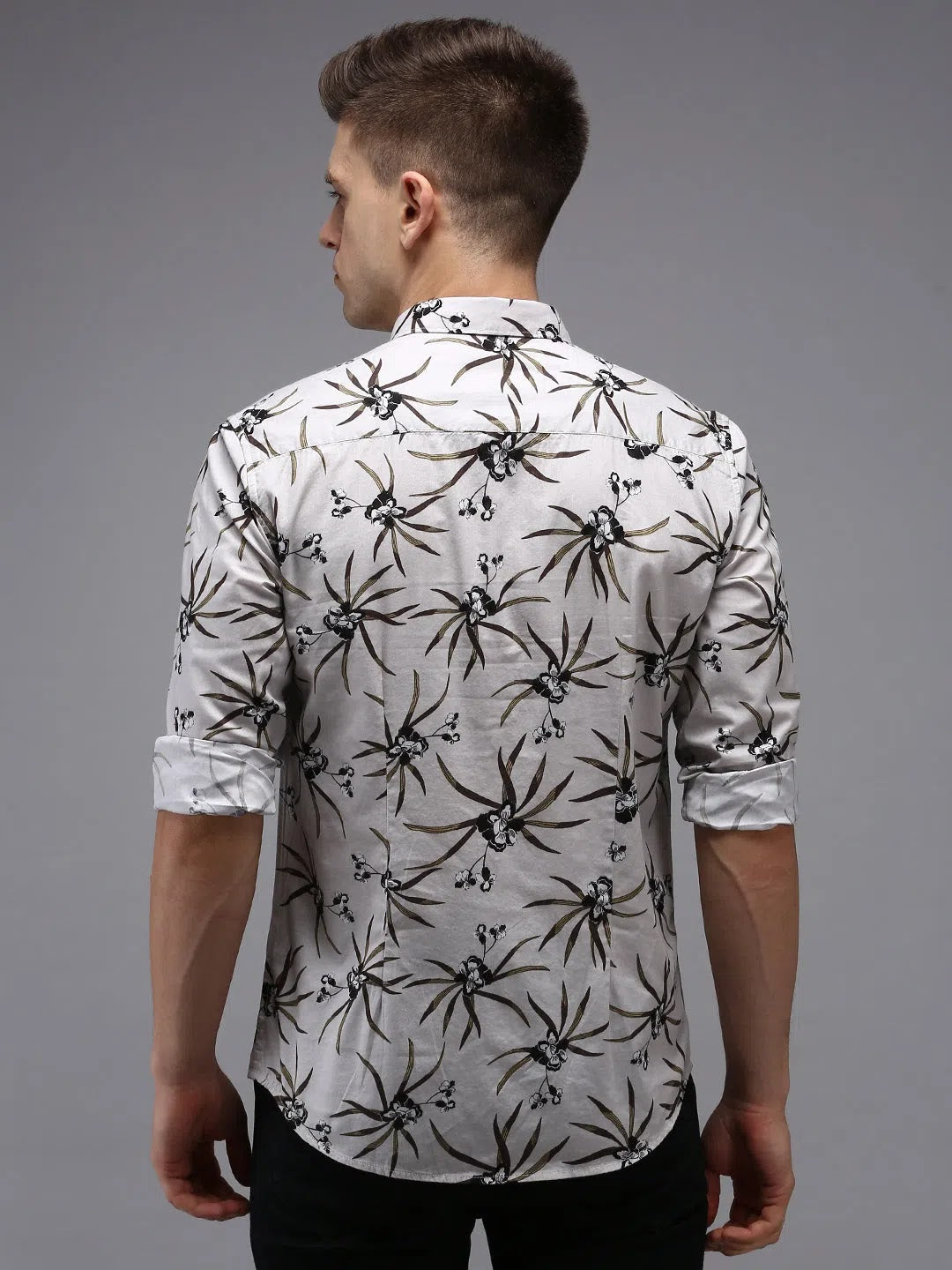 Grey Printed Cotton Mens Shirt | DesiQlo Casual Style