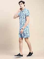 Men Blue Printed Casual Co ord Set-AM-90-02-Blue