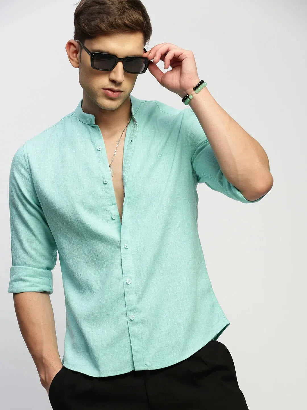 Green Solid Cotton Mens Shirt - Casual Style | DesiQlo
