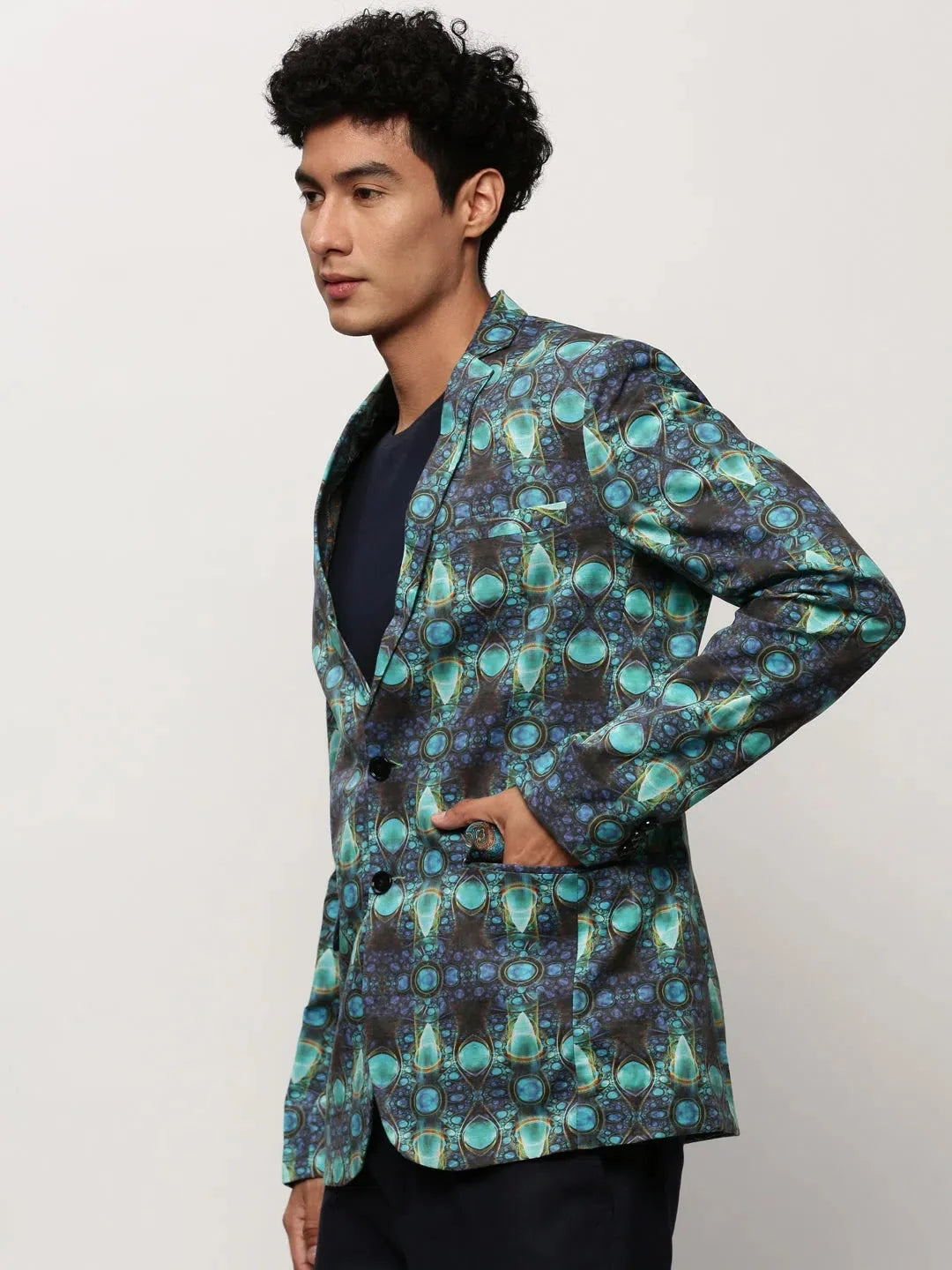 Blue Printed Casual Blazer | Men's Ethnic Nehru Jackets