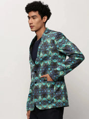 Men Blue Printed Casual Blazers-SOBLZ-082-1-Turquoiseblue