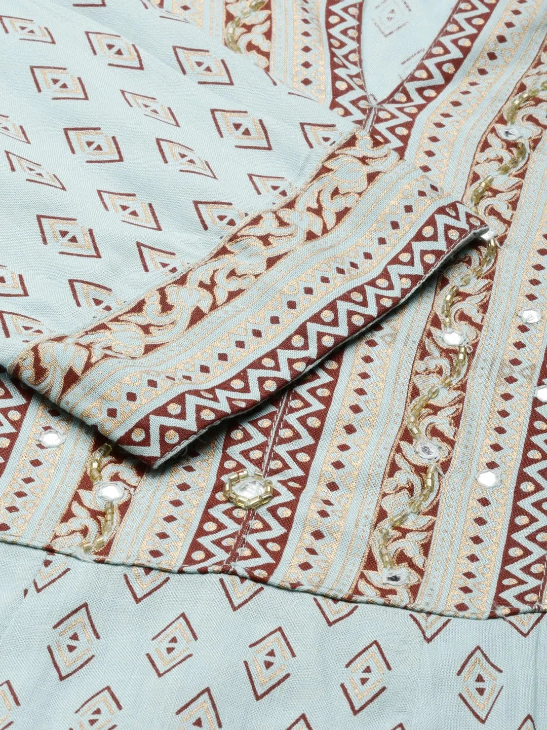 Turquoise Blue Printed Anarkali Kurta - DesiQlo Cotton Kurta