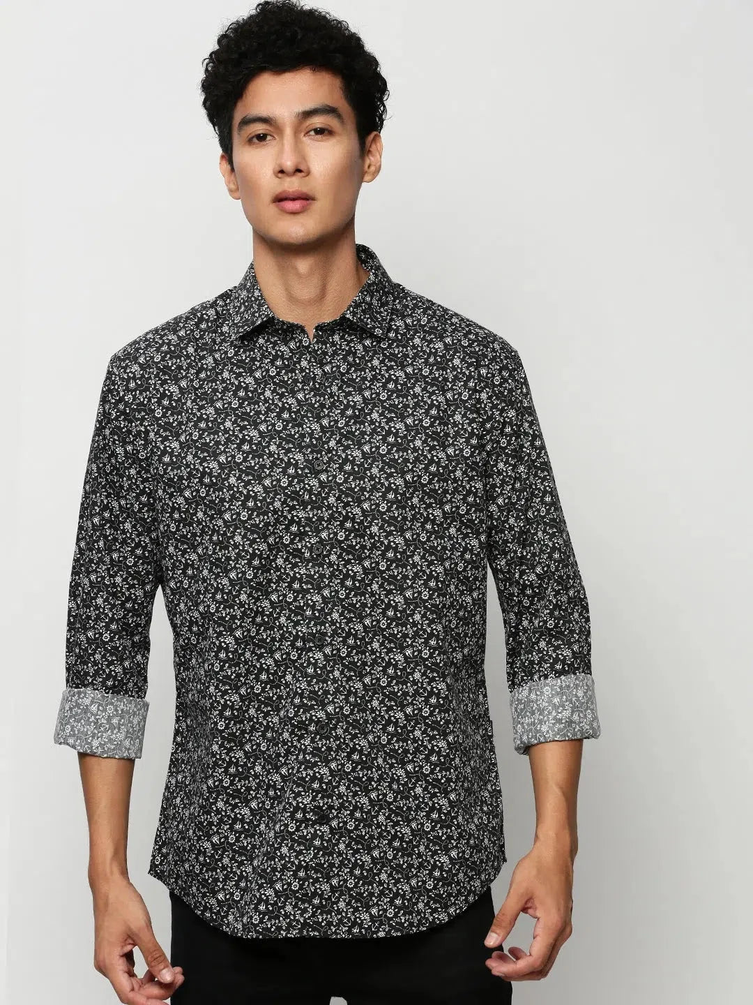 Black Floral Printed Mens Shirt - Stylish Cotton Casual