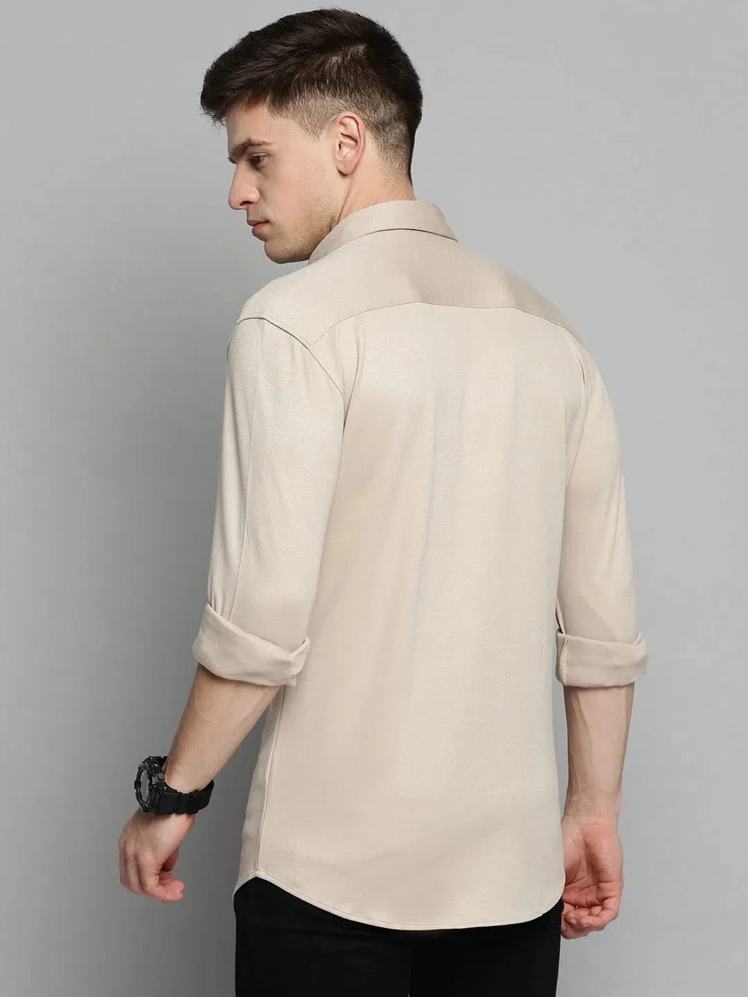 Beige Cotton Mens Shirt - Solid Casual Shirt | DesiQlo