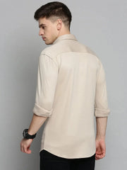 Men Beige Solid Casual Shirt-CARLOKNITS-3227-Tan