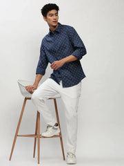 Men Navy Printed Casual Casual Shirts-YAYIN-1580-Navyblue