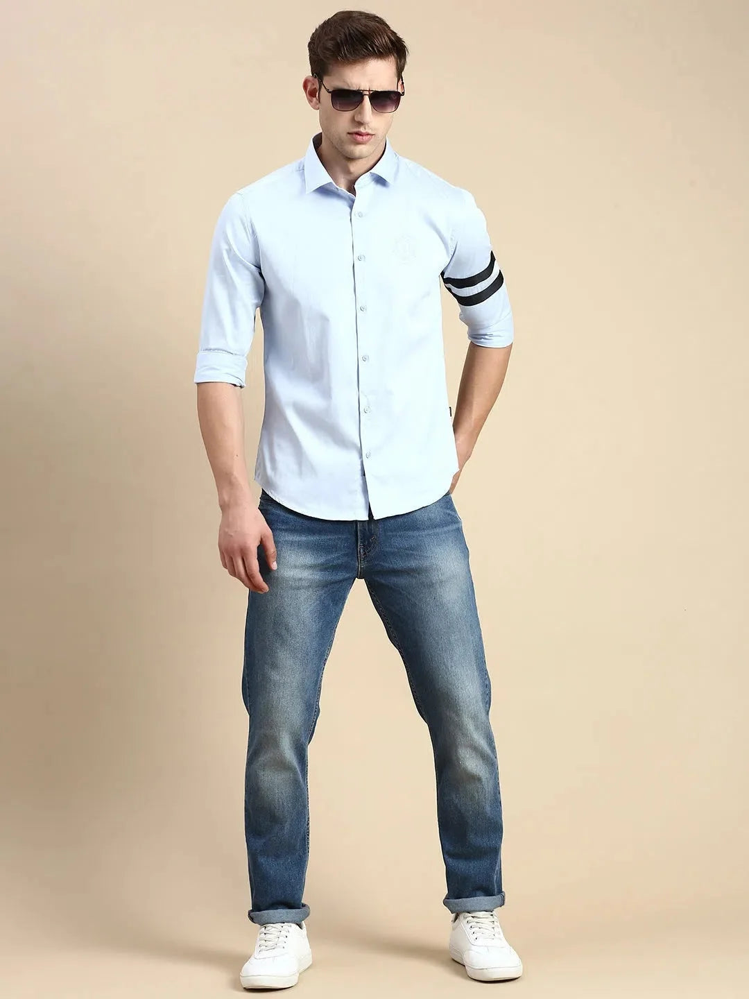 Stylish Blue Solid Mens Shirt - Cotton Casual Shirt | DesiQlo