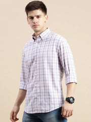 Men Cream Checked Casual Shirt-GROVER-1115-Cream