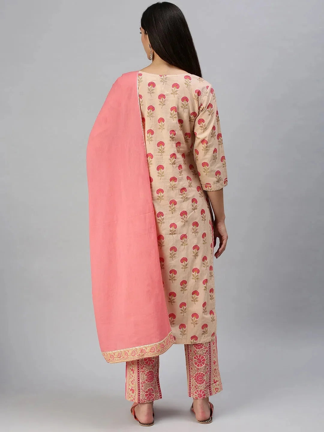 Pink Floral Cotton Kurta Sets | Women's Designer Kurta Sets