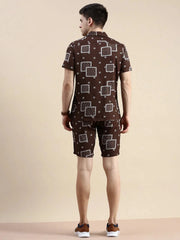 Men Brown Printed Casual Co ord Set-BLACKBERRY-1691-Brown