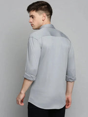 Men Grey Solid Casual Shirt-CARLOKNITS-3214-Grey