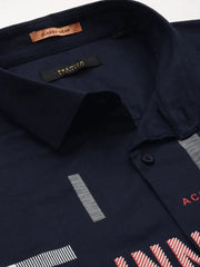 Men Navy Printed Casual Shirt-JAMESTWILL-4731-Navyblue
