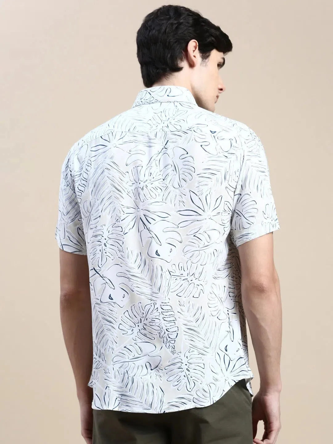 Cream Floral Printed Shirt for Men | Cotton Mens Shirt