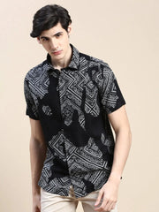 Men Black Printed Casual Shirt-GEORGE-1605-Black