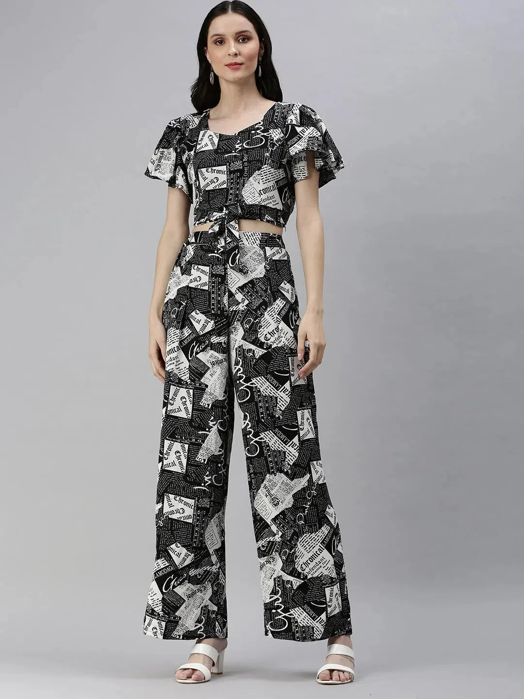 Women's Printed Co ord Sets - Black Two Piece Sets
