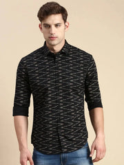 Men Black Printed Casual Shirt-RANGEPRINT-4914-Black