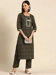 Kurta Pyajama with gota work Green Ajrak Print