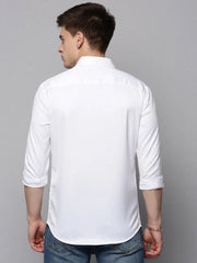 Men White Solid Casual Shirt-POSHMANPLAINS-4396-White