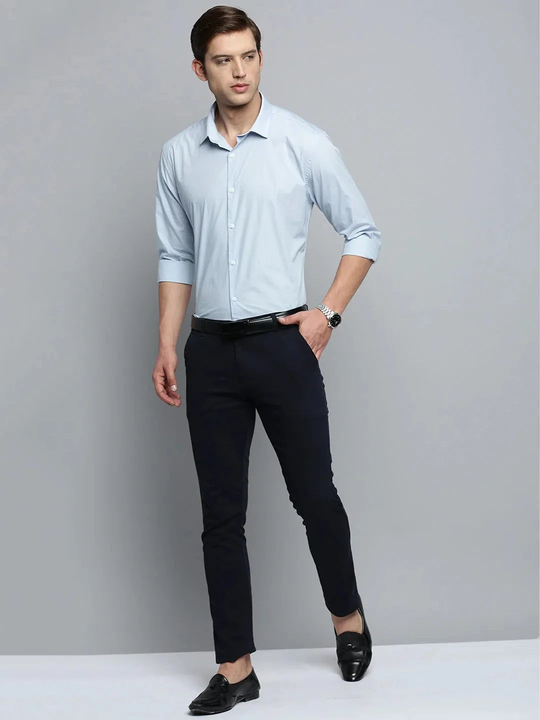 Blue Solid Cotton Mens Shirt | DesiQlo Formal Shirts