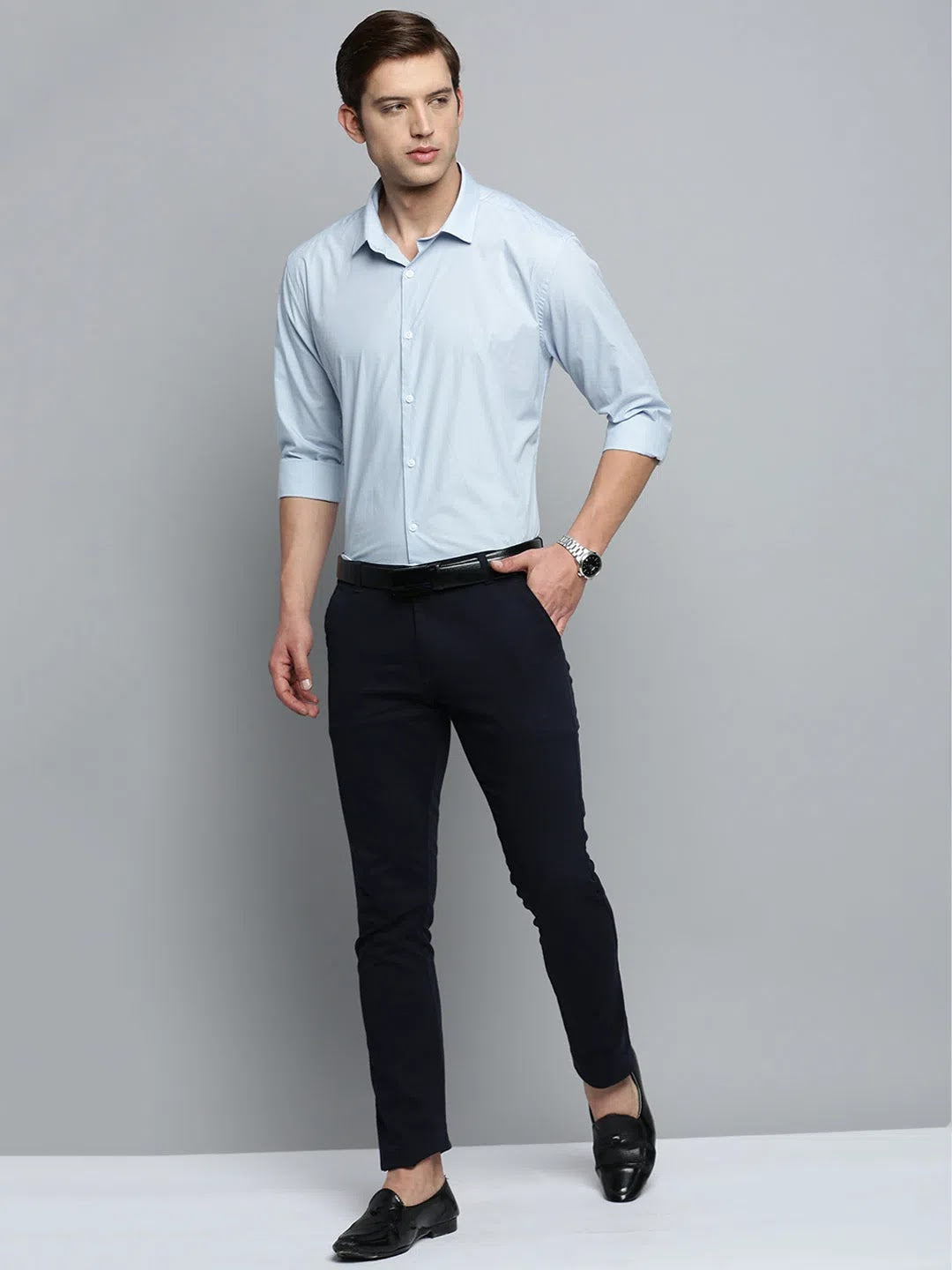 Blue Solid Cotton Mens Shirt | DesiQlo Formal Shirts