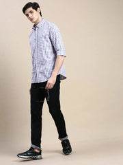 Men Purple Checked Casual Shirt-GROVER-1113-Purple