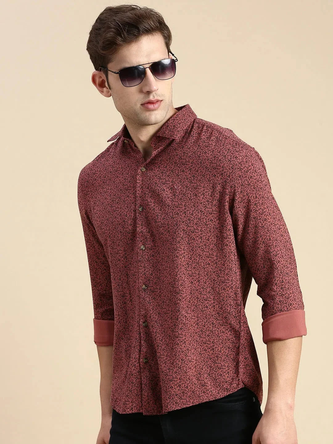 Men's Mauve Printed Cotton Shirt | Casual Shirts - DesiQlo