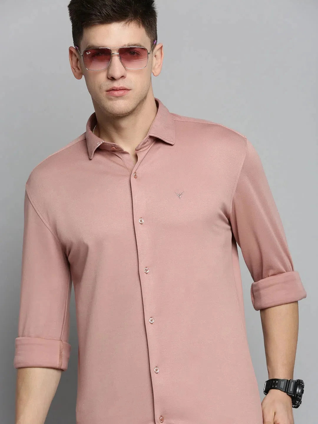 Peach Solid Mens Shirt - DesiQlo Cotton Casual Shirt