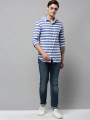 Men Blue Striped Casual Shirt-COMPACTSTRIPE-4793-Blue