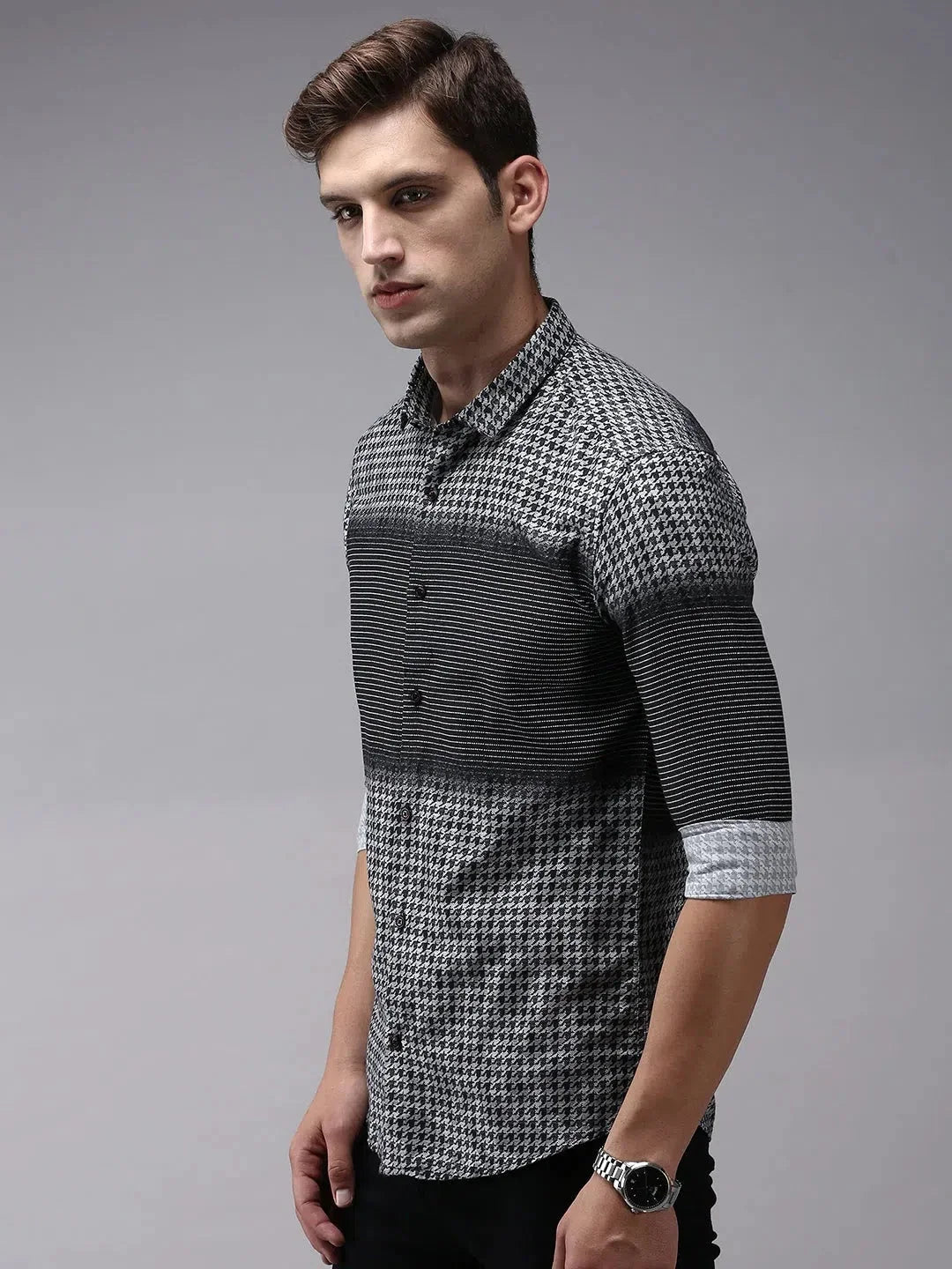 Black Printed Mens Shirt - Designer Cotton Shirt | DesiQlo