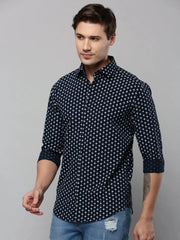 Men Navy Printed Casual Shirt-NTORQPRINT-4871-Navyblue