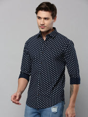 Men Navy Printed Casual Shirt-NTORQPRINT-4871-Navyblue