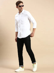 Men White Solid Casual Shirt-PARXPLAINDOBBY-3152-White