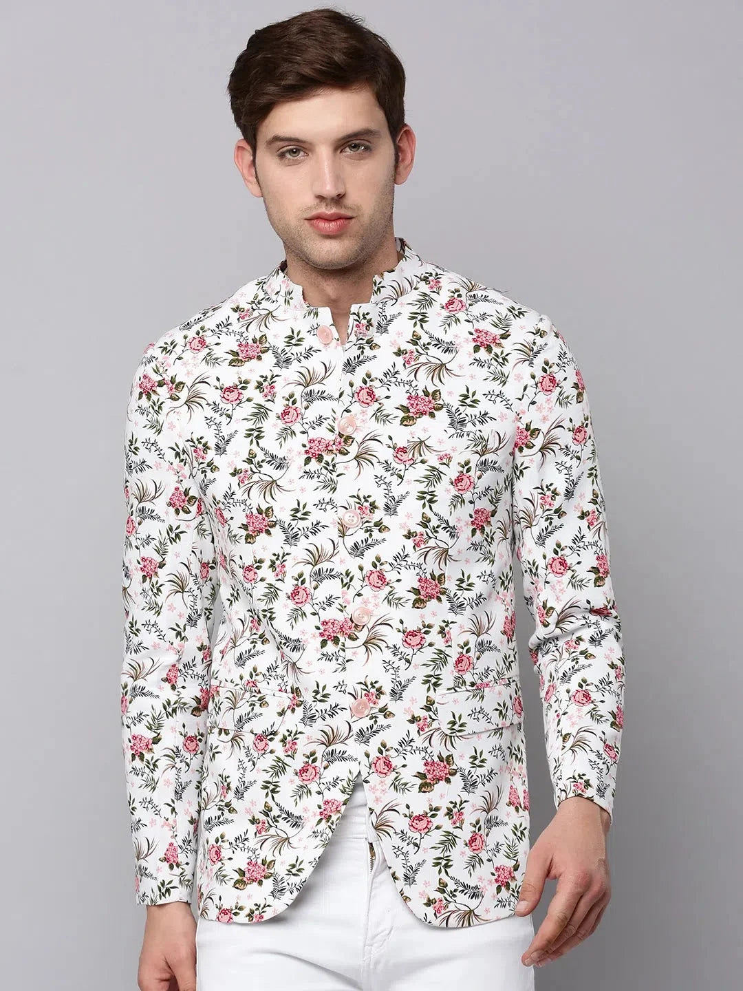 White Printed Cotton Blazer | Men's Ethnic Modi Jacket