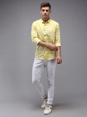 Men Yellow Printed Casual Shirt-PARKERPRINT-1533-Yellow