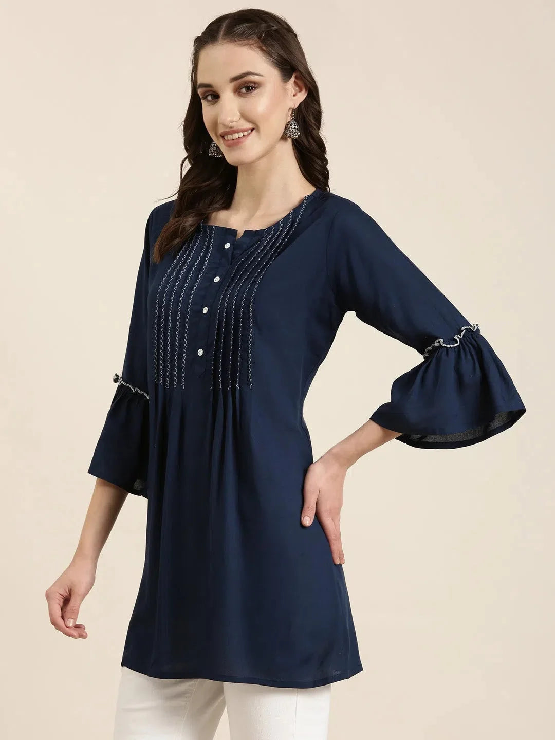 Navy Blue Solid Kurti - A-Line Indian Kurta for Women