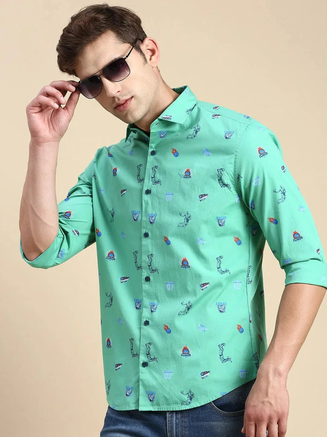 Green Printed Mens Shirt - DesiQlo Cotton Casual Shirts