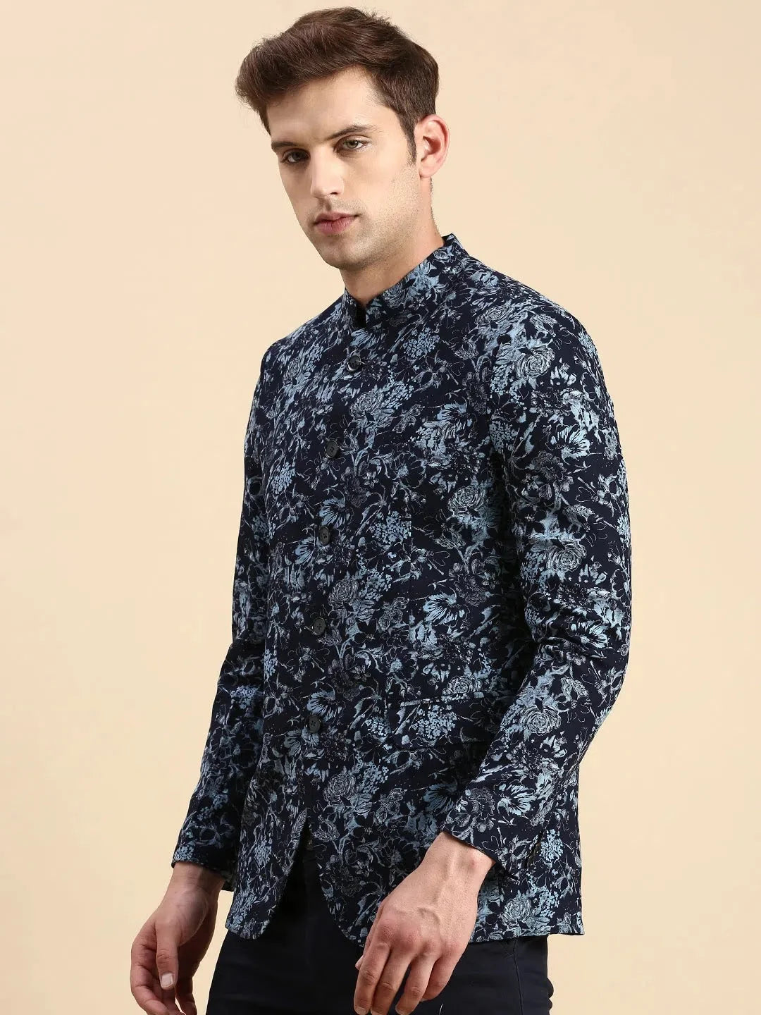 Navy Printed Party Blazer | Men's Ethnic Wear | DesiQlo