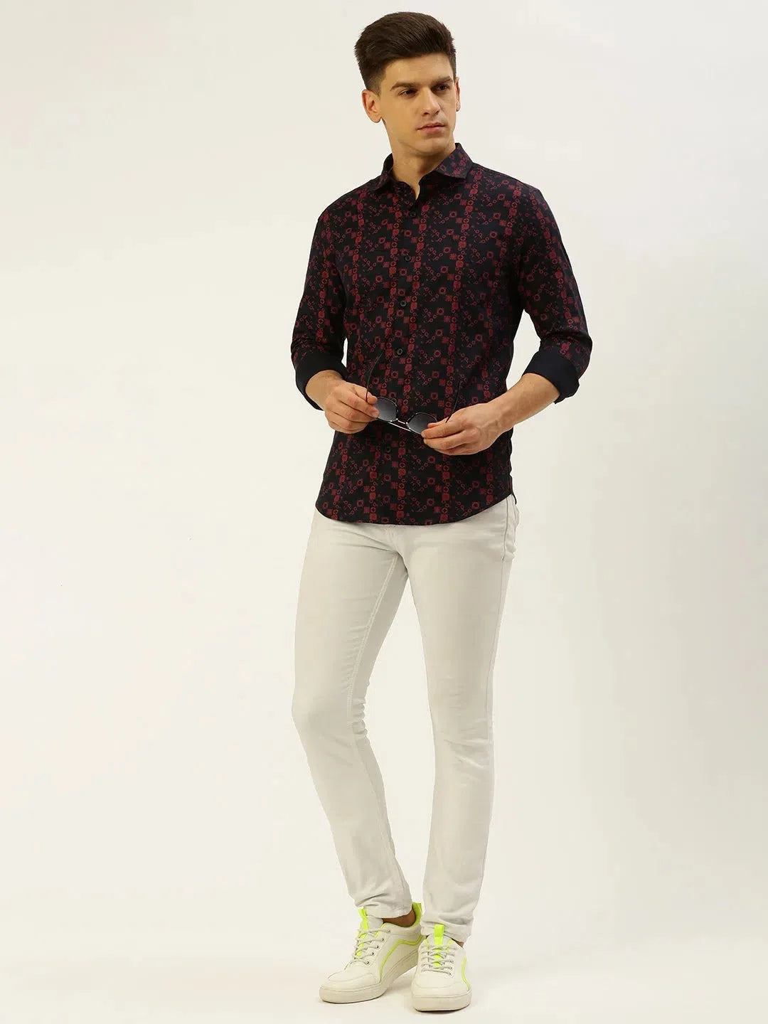 Navy Cotton Printed Shirt for Men - Casual Style | DesiQlo