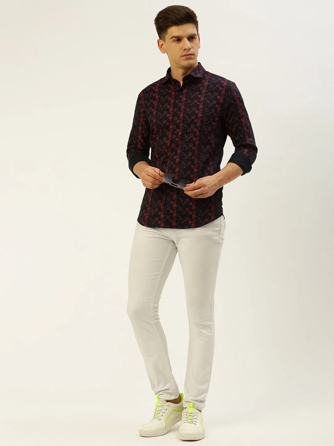 Navy Cotton Printed Shirt for Men - Casual Style | DesiQlo