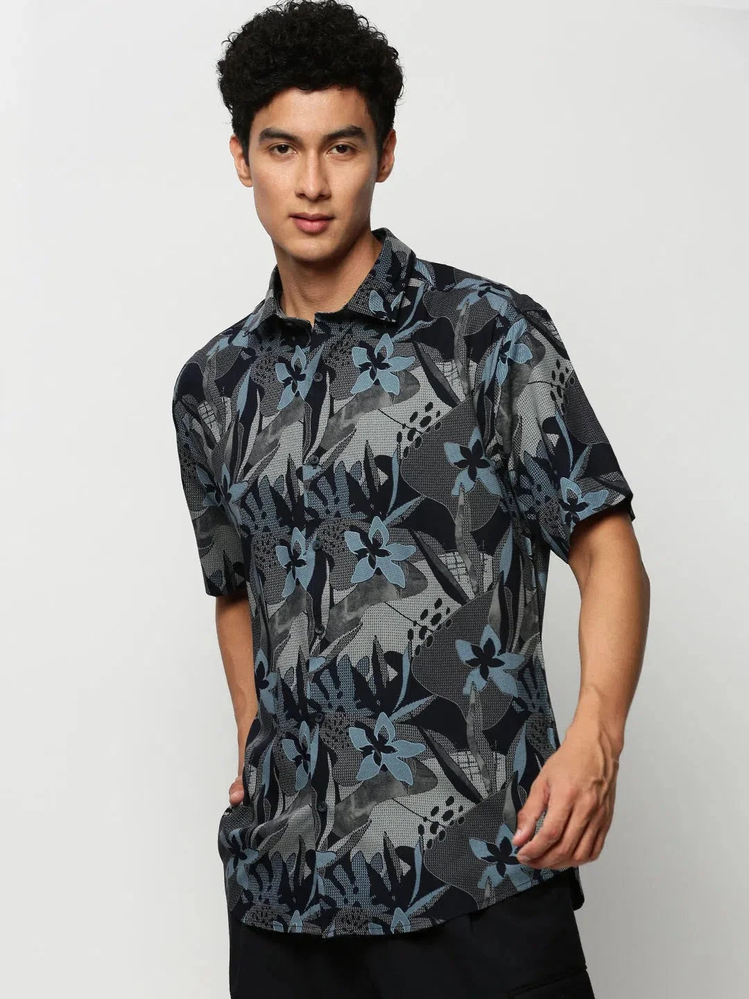 Men's Navy Floral Cotton Printed Shirt - DesiQlo Casual Shirt