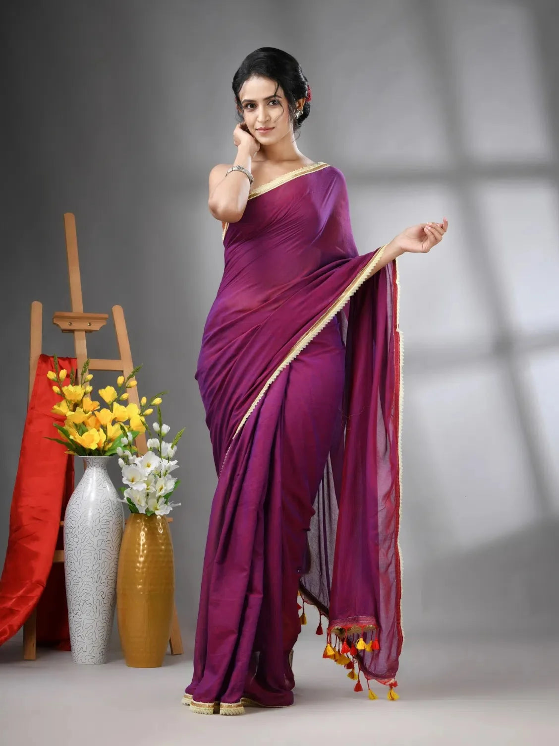 Purple Cotton Saree with Gota Patti - Indian Sarees